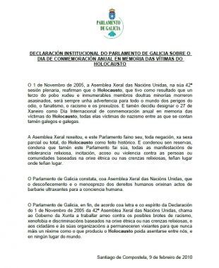 A declaración institucional do Parlamento (clique para ampliar)